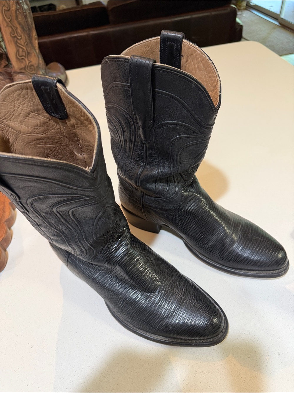 Tecovas Black Lizard-Textured Western Boots